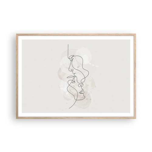 Plakat i ramme af lyst egetræ - Omfavnet i en omfavnelse - 100x70 cm