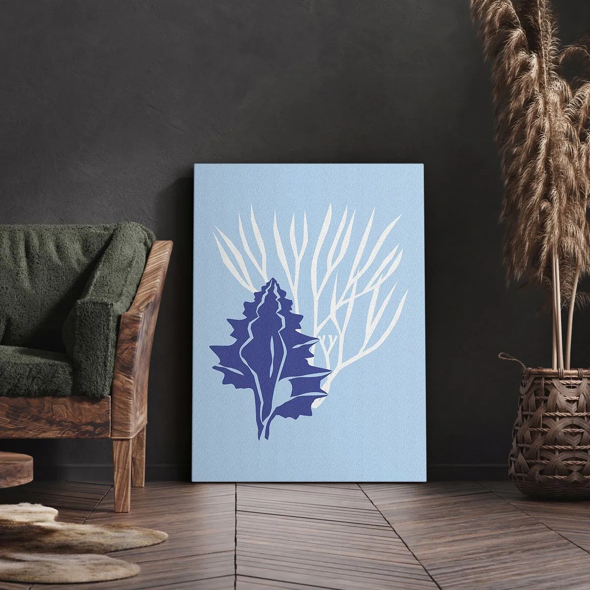 Lærredstryk - Billede på lærred - Bladformede former - 45x80 cm