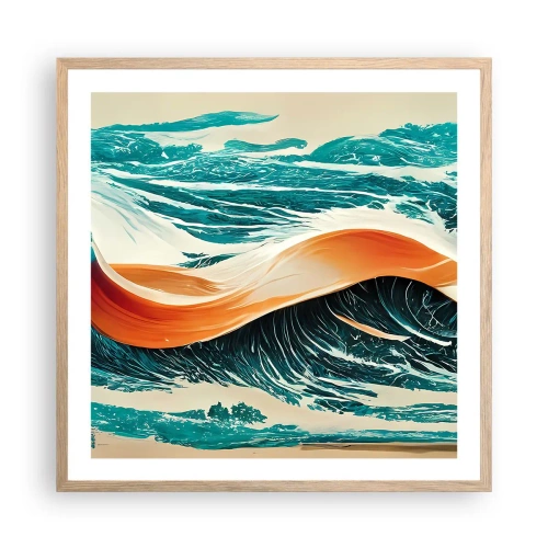 Plakat i ramme af lyst egetræ - Surferens drøm - 60x60 cm
