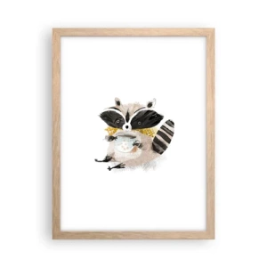 Plakat i ramme af lyst egetræ - Min ven vaskebjørnen - 30x40 cm