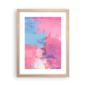 Plakat i ramme af lyst egetræ - Lyserød, blå og en knivspids lys - 30x40 cm