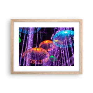 Plakat i ramme af lyst egetræ - Lysende springvand - 40x30 cm
