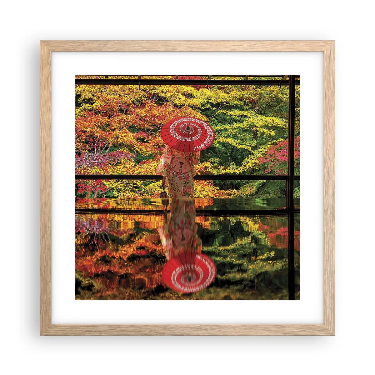 Plakat i ramme af lyst egetræ - I naturens tempel - 40x40 cm