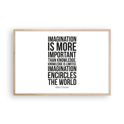 Plakat i ramme af lyst egetræ - Einstein om fantasiens kraft - 91x61 cm