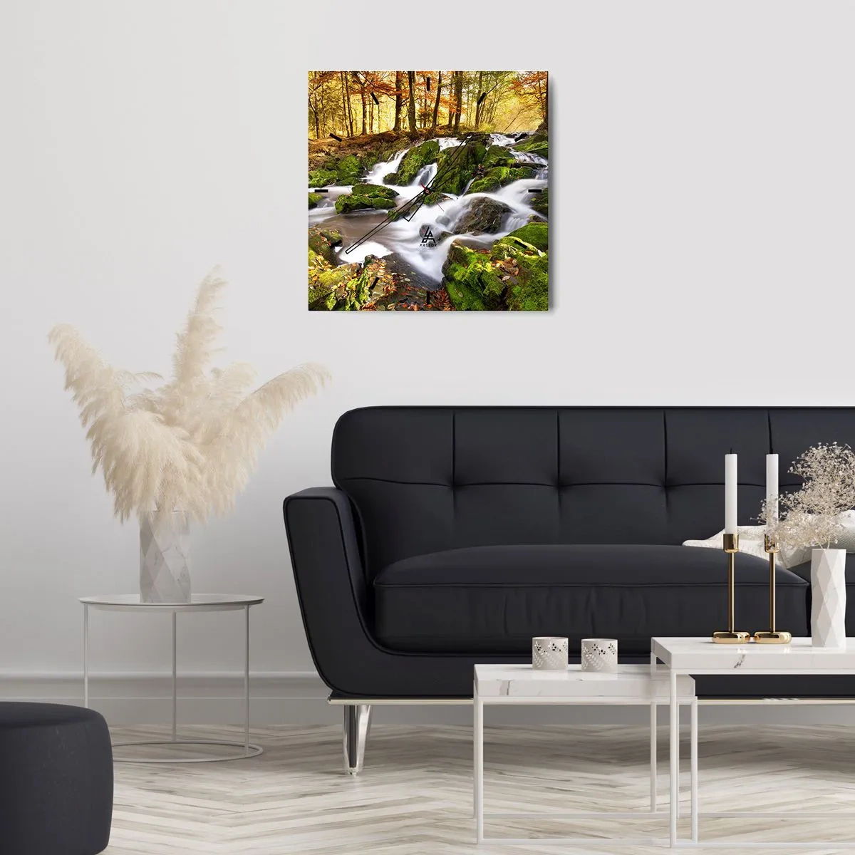 Vægur, Uret - Bystrøm gennem efterårsskoven - 40x40 cm