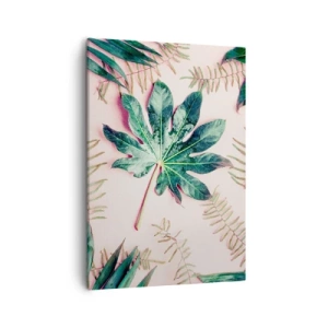 Lærredstryk - Billede på lærred - En undersøgelse af grønt på en lyserød baggrund - 50x70 cm