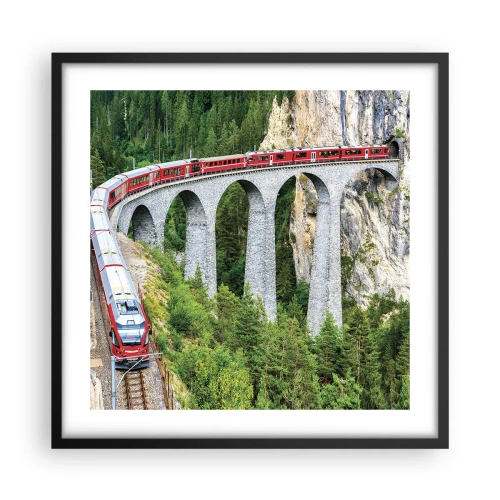 Plakat i sort ramme - Udsigt over bjergene til gengæld - 50x50 cm