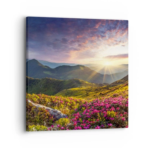 Lærredstryk - Billede på lærred - Friskheden af en morgen i bjergene - 30x30 cm