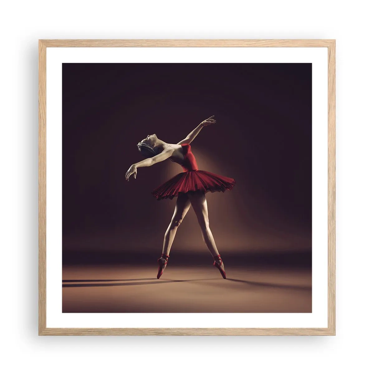 Plakat i ramme af lyst egetræ - Prima ballerina - 60x60 cm