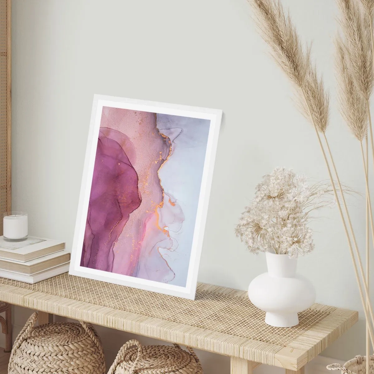 Plakat i hvid ramme - Lilla og violette bølger - 50x70 cm