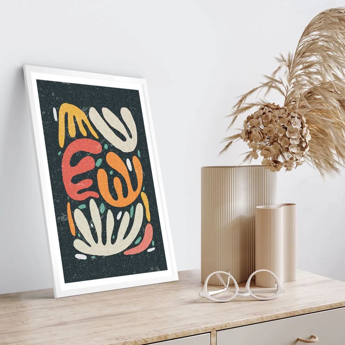 Plakat i hvid ramme - Komposition - jeg er ved at fange dig - 70x100 cm