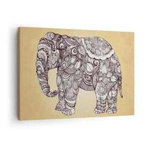Lærredstryk - Billede på lærred - Håndtegnet elefant med et udsmykket mønster på en beige baggrund - 70x50cm - Elefanten er blevet blind - Moderne vægdekoration til stue og soveværelse ARTTOR