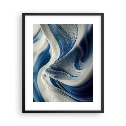 Plakat i sort ramme - Flydende blå og hvide farver - 40x50 cm