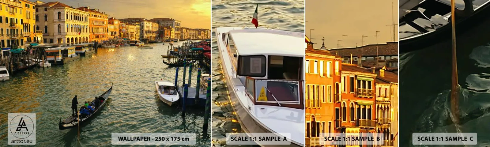 Prøve Fototapet Selvklæbende Deluxe Sticker - På den solrige side af gaden - By, Venedig, Italien - 100x30 cm