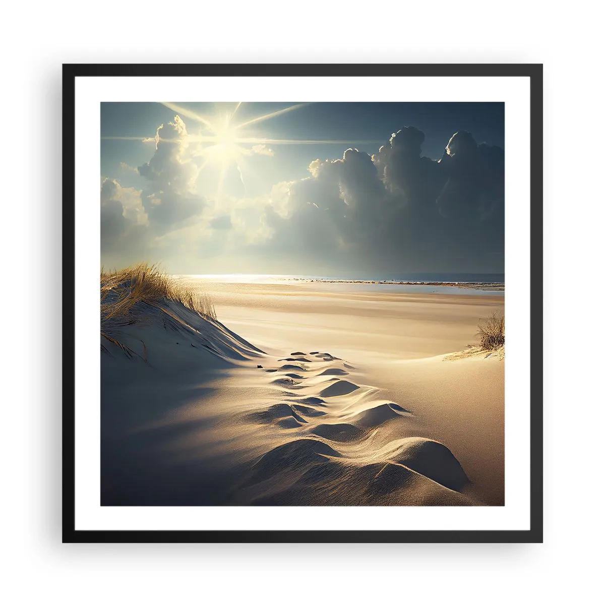 Plakat i sort ramme - Beroligende landskab - 60x60 cm