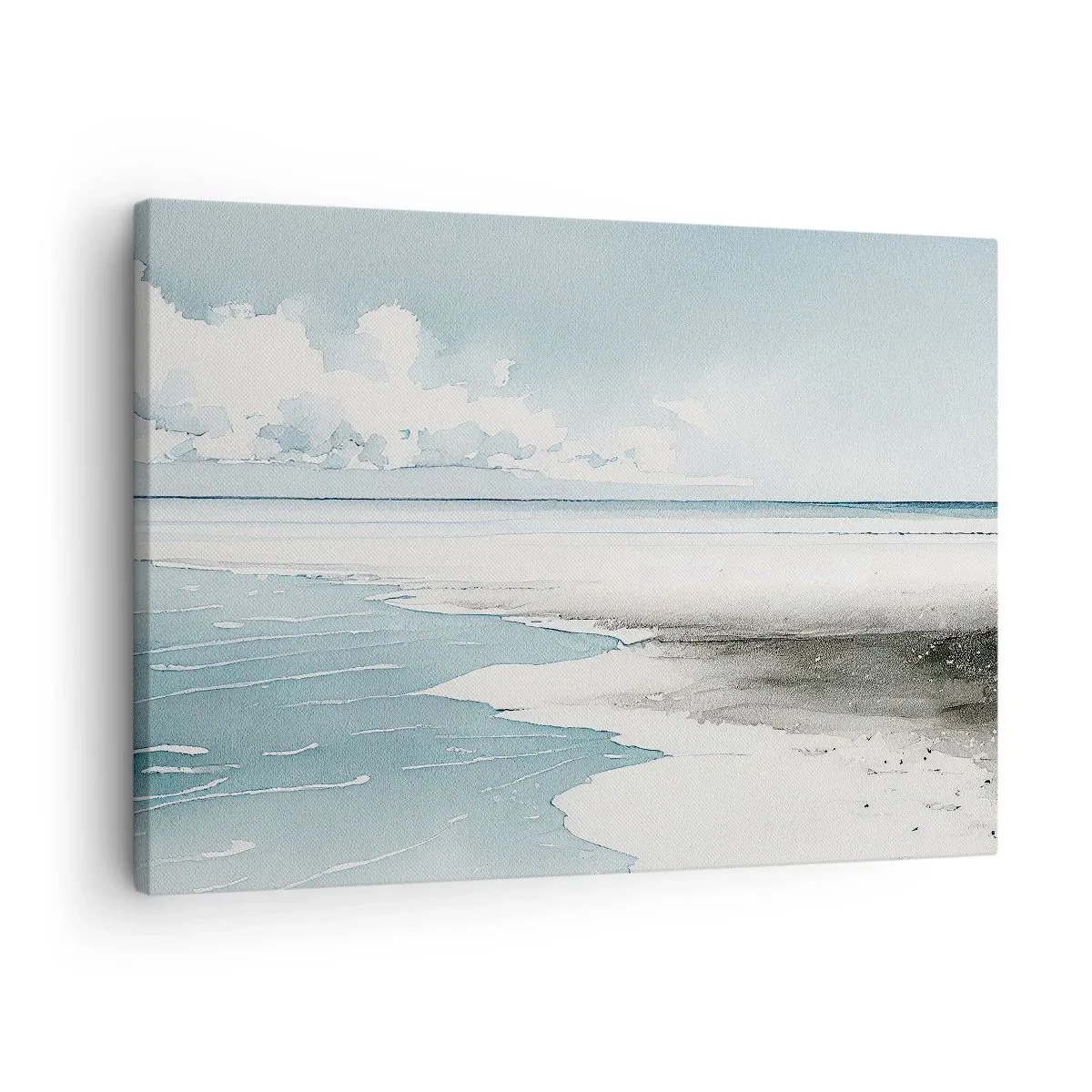 Lærredstryk - Billede på lærred - Et roligt hav og en strand i lyse blå nuancer - 70x50cm - Blidt tidevand - Moderne vægdekoration til stue og soveværelse ARTTOR