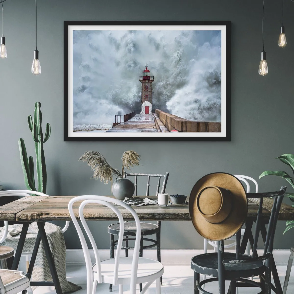 Plakat i sort ramme - Vandets brusen, vindens susen, lyden af vinden - 70x50 cm