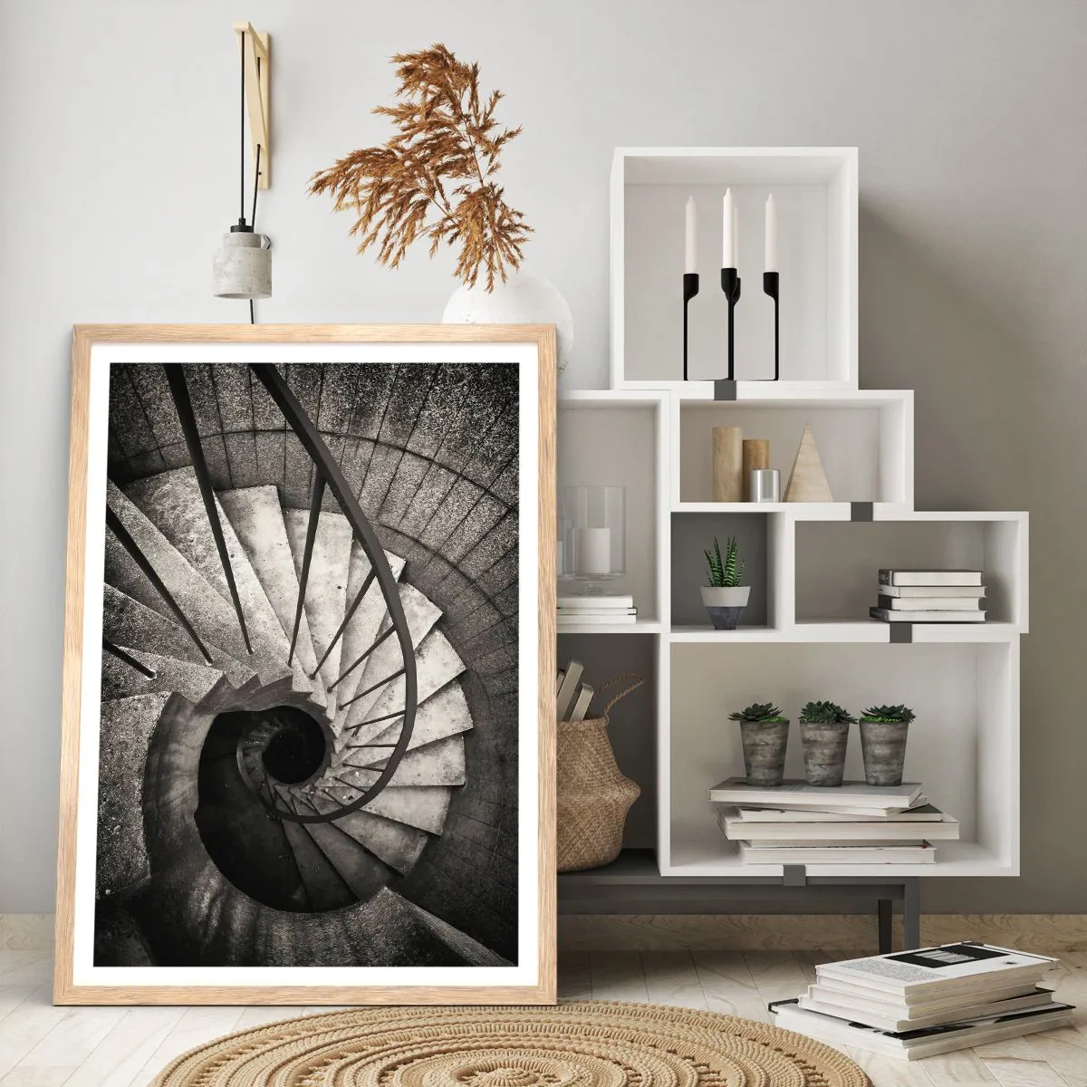 Plakat i ramme af lyst egetræ - Op ad trapperne, ned ad trapperne - 30x40 cm