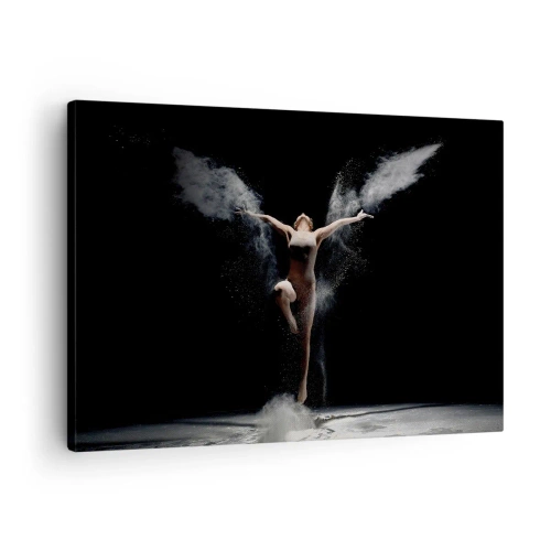 Lærredstryk - Billede på lærred - En danser i bevægelse med en slående støveffekt på en sort baggrund - 70x50cm - Elfer findes - Moderne vægdekoration til stue og soveværelse ARTTOR