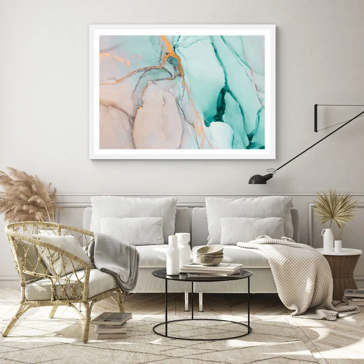 Plakat i hvid ramme - Dans af former og farver - 40x30 cm