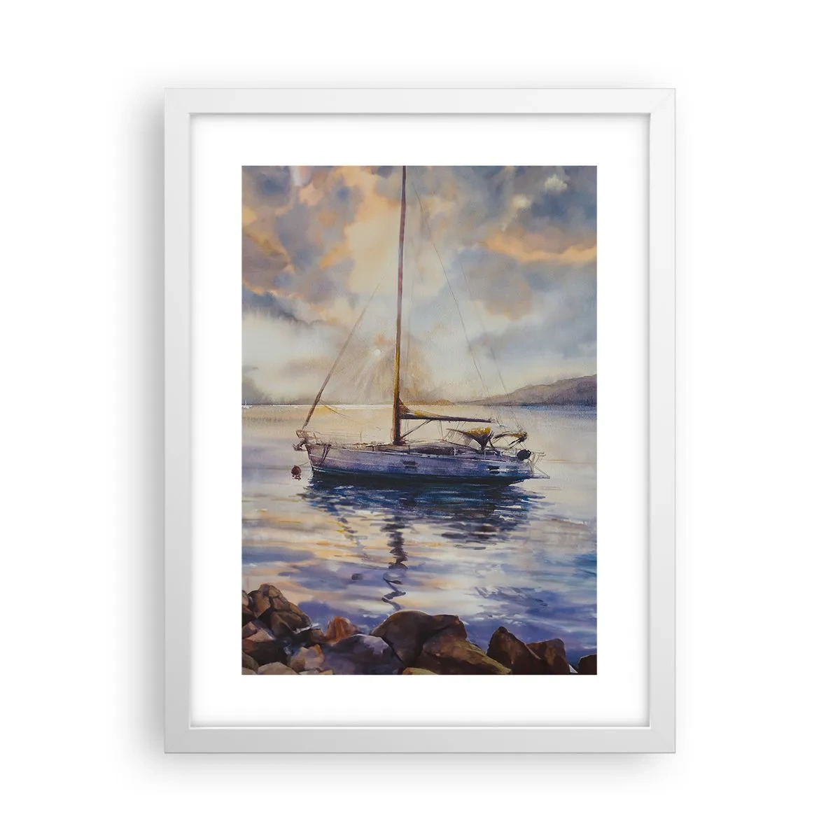 Plakat i hvid ramme - Aften i bugten - 30x40 cm