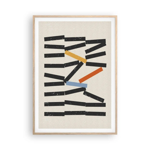 Plakat i ramme af lyst egetræ - Dominoer - komposition - 70x100 cm