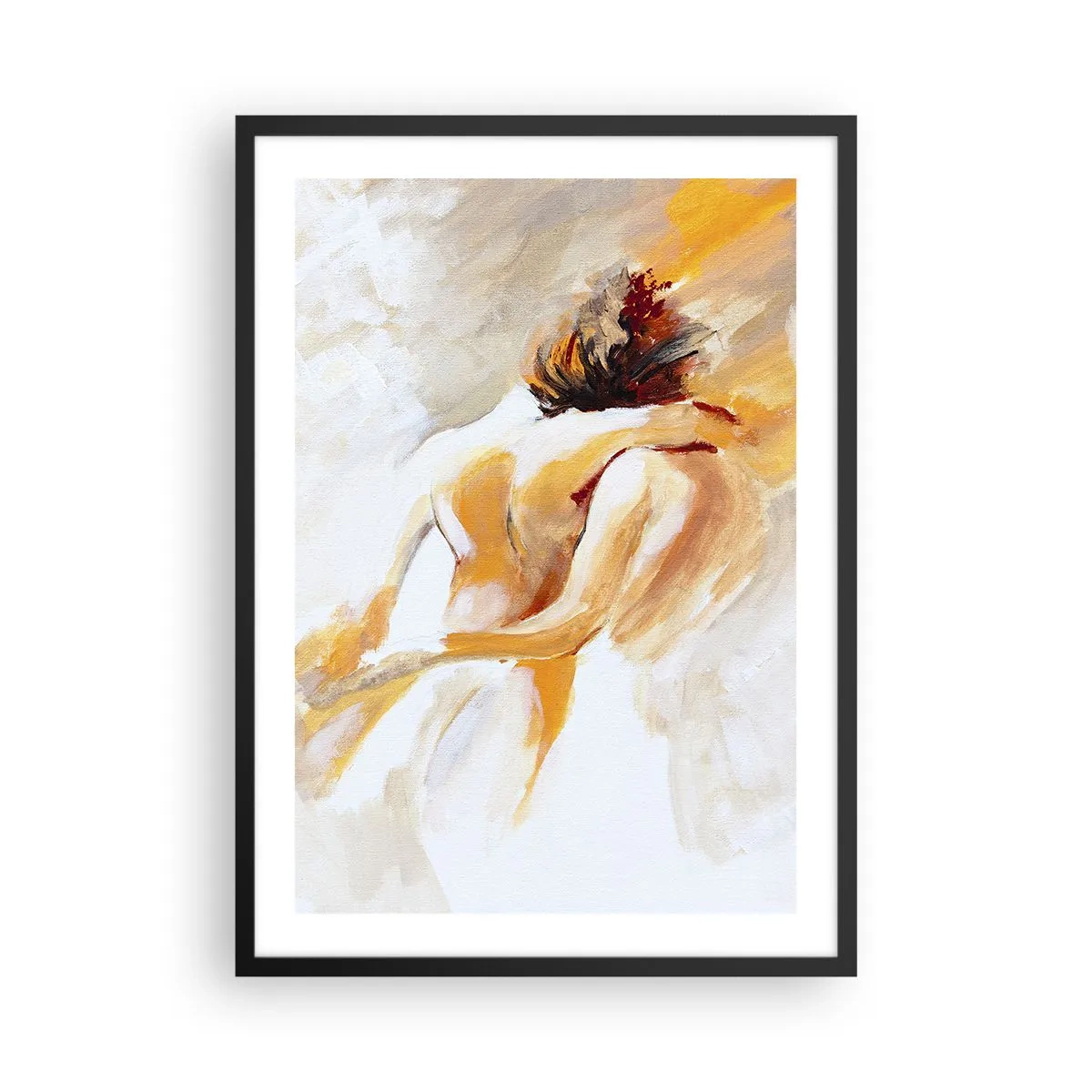 Plakat i sort ramme - Abstrakt par i varme farver på en lys baggrund - 50x70cm - I himlen af nærhed - Moderne vægdekoration til stue og soveværelse ARTTOR