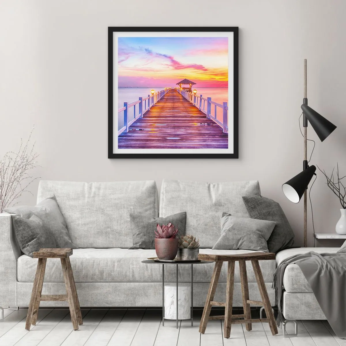 Plakat i sort ramme - Lilagylden stilhed om aftenen - 30x30 cm