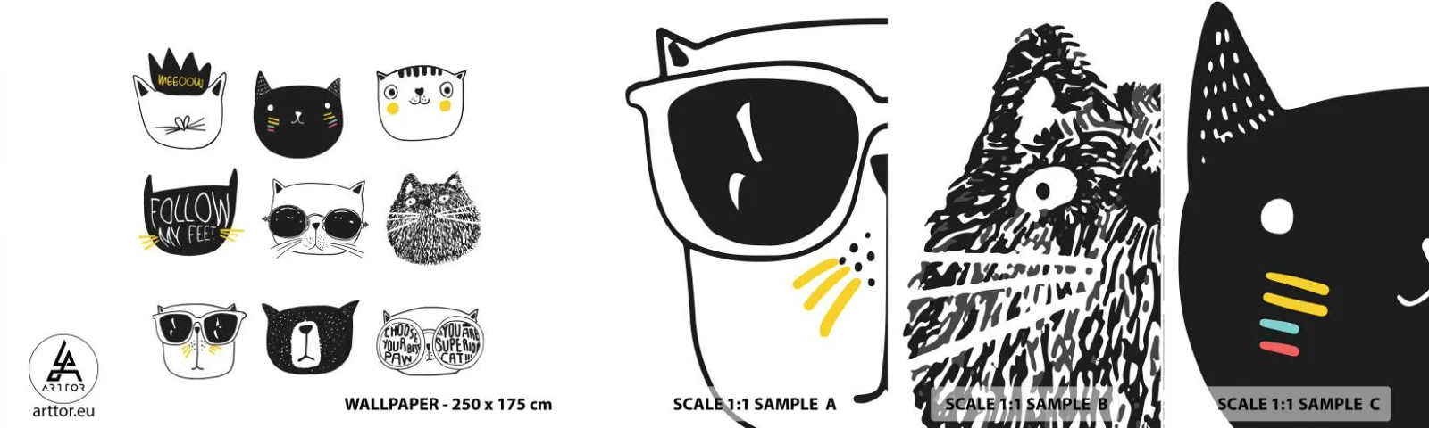 Prøve Fototapet Selvklæbende Deluxe Sticker - Alle andre - Kat, Illustration, Grafik - 100x30 cm