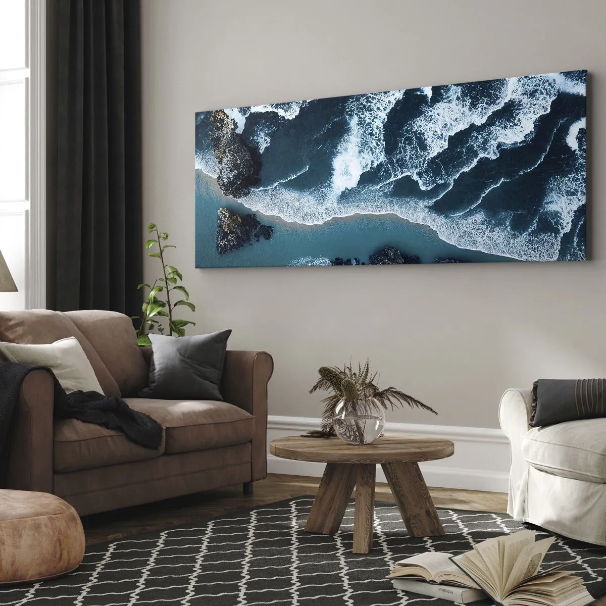 Lærredstryk - Billede på lærred - Svøbt i bølger - 100x40 cm