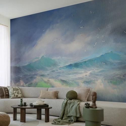 Fototapet Premium Canvas - "Hvirvelvinden hylede af triumf ...’ - Storm, Høj bølge, Fugle - 150x105 cm