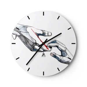 Vægur, Uret - En symbolsk sammensmeltning af menneske- og robothænder - 30x30cm - En god gestus - Moderne vægdekoration til stue, køkken og soveværelse ARTTOR