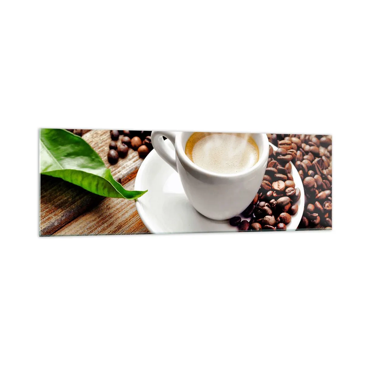 Billede på glas - Kaffe på bænken - 160x50 cm