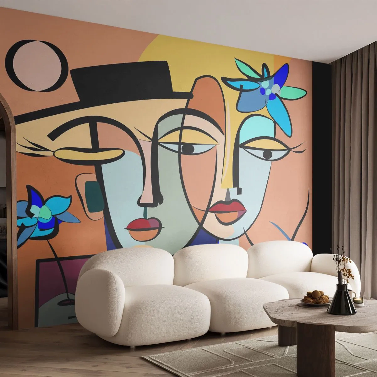 Fototapet Premium Sand - Picassos randez vous - Ansigter, Moderne, Kubisme - 100x70 cm