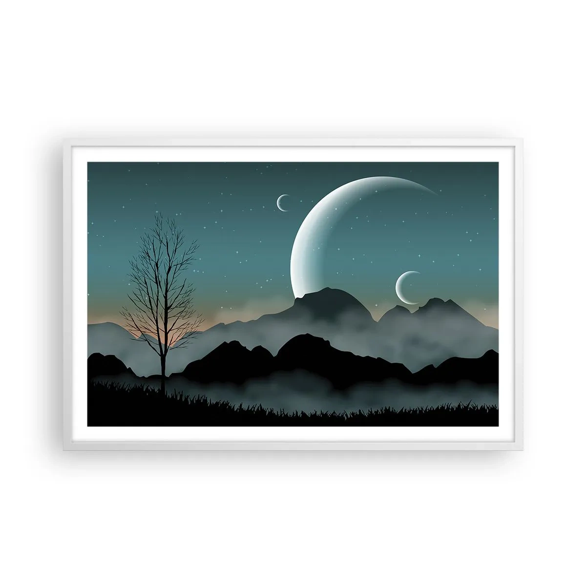 Plakat i hvid ramme - Karneval i den stjerneklare nat - 91x61 cm