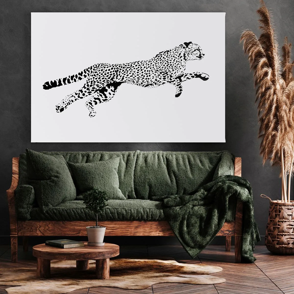 Lærredstryk - Billede på lærred - Minimalistisk grafik af en gepard i bevægelse - 70x50cm - Den hurtigste på Jorden - Moderne vægdekoration til stue og soveværelse ARTTOR