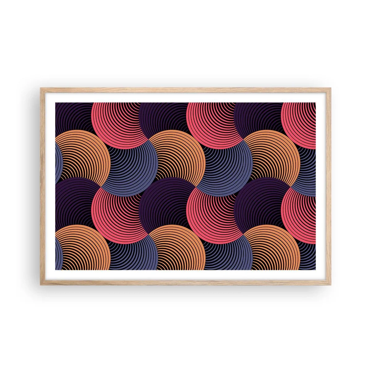 Plakat i ramme af lyst egetræ - I en cirkulær rytme - 91x61 cm