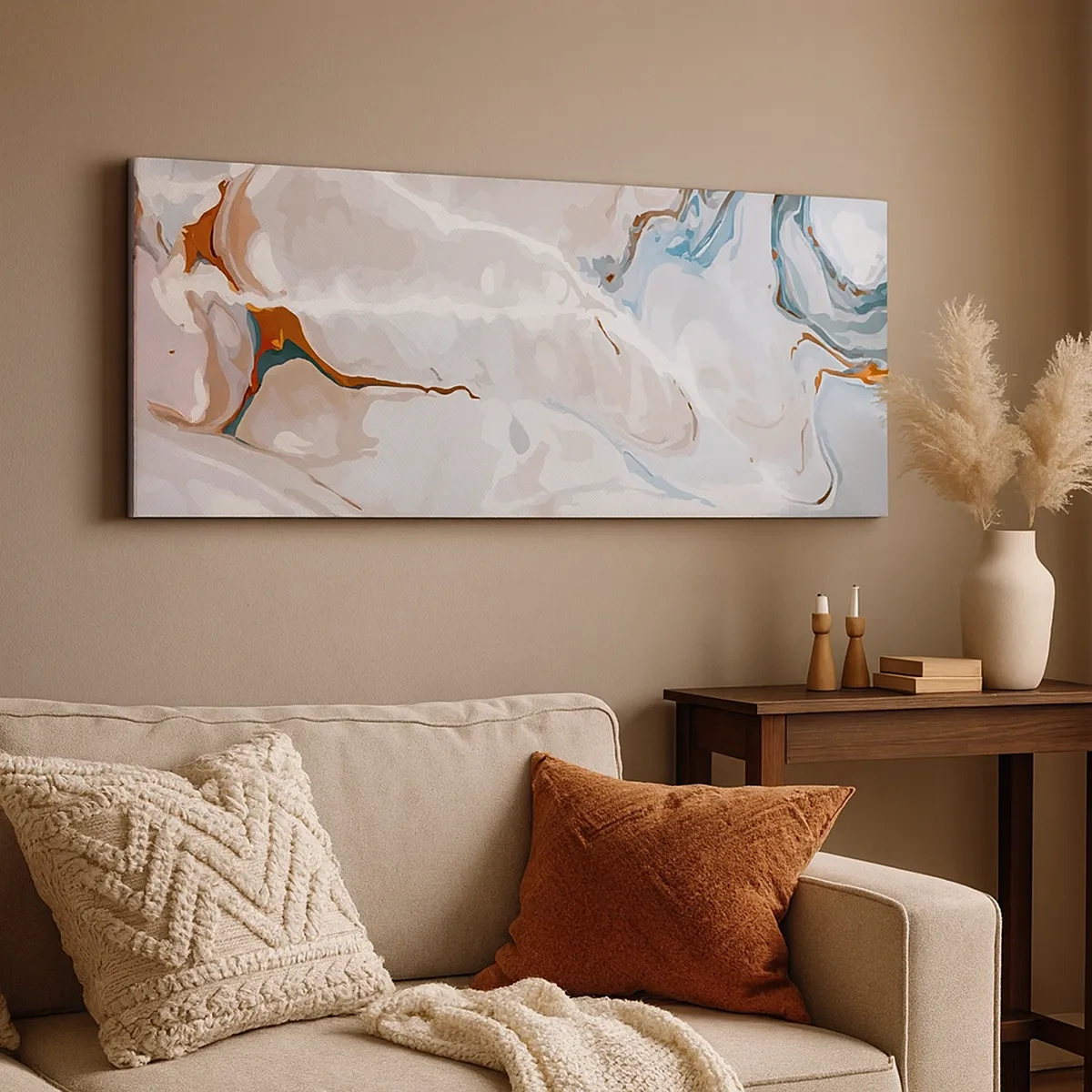 Lærredstryk - Billede på lærred - Blå slynger sig under det hvide - 30x30 cm