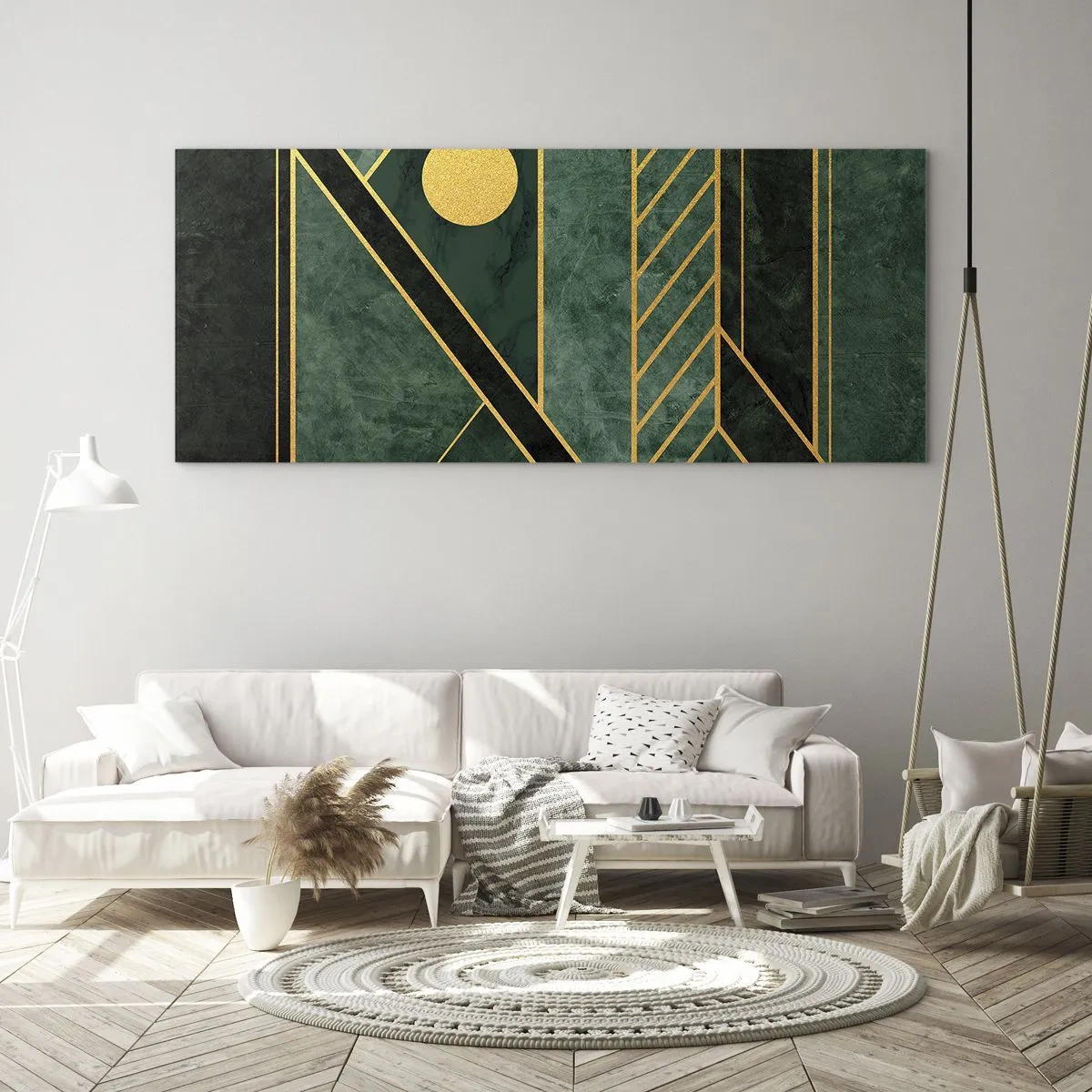 Billede på glas - Dynamikken i guld og azurblå - 120x50 cm
