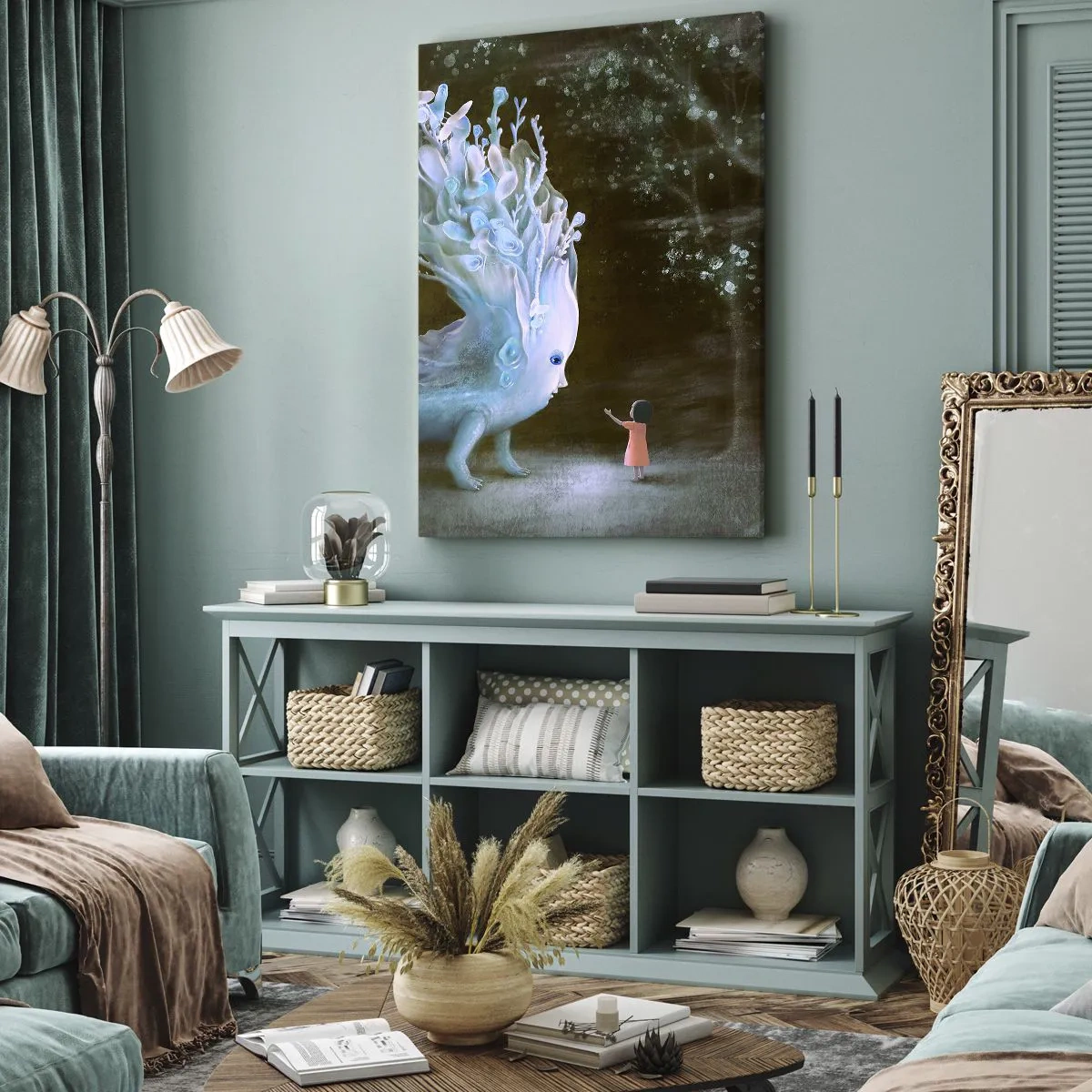 Lærredstryk - Billede på lærred - Et fantastisk møde - 80x120 cm