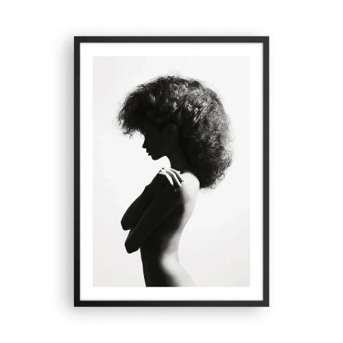 Plakat i sort ramme - Profil af en kvinde i et elegant sort-hvidt fotografi - 50x70cm - Som en blomst på en slank stilk - Moderne vægdekoration til stue og soveværelse ARTTOR
