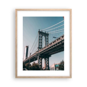 Plakat i ramme af lyst egetræ - Over byens bølger - 40x50 cm