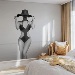 Fototapet Premium Sand - Mit navn er Elegance - Kvinde, Strand, Mode - 100x70 cm