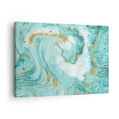 Lærredstryk - Billede på lærred - Turkis marmor med gulddetaljer i en abstrakt komposition - 70x50cm - Under den store bølge i Edo-perioden - Moderne vægdekoration til stue og soveværelse ARTTOR