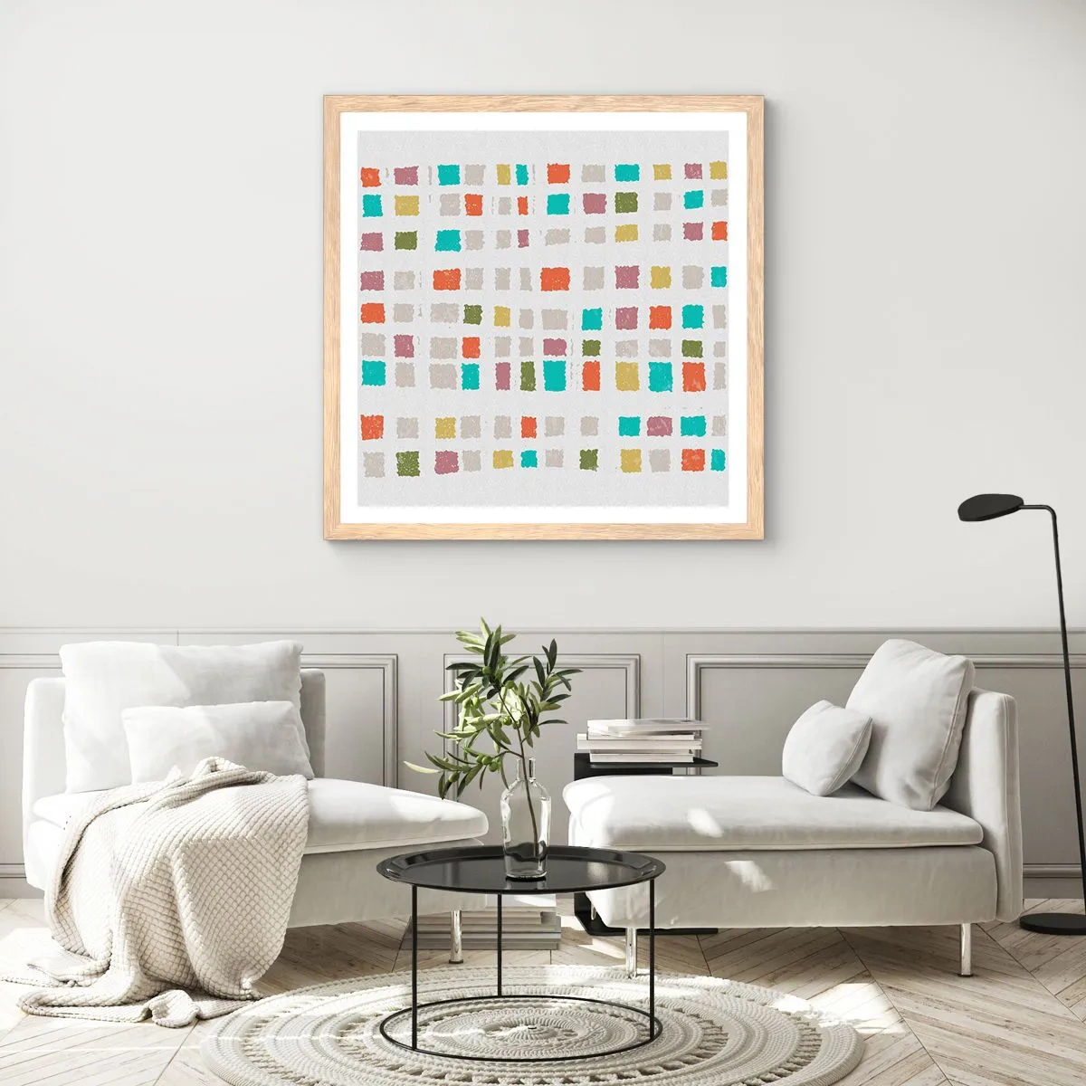 Plakat i ramme af lyst egetræ - Ukendt leg - 50x50 cm