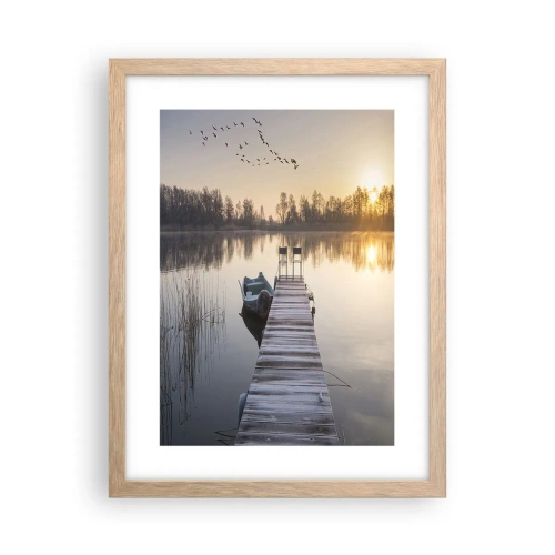 Plakat i ramme af lyst egetræ - Jeg kommer tilbage om et stykke tid - 30x40 cm