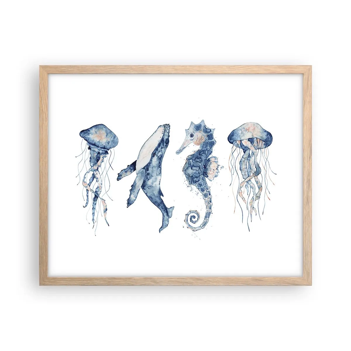 Plakat i ramme af lyst egetræ - Havets vidundere - 50x40 cm