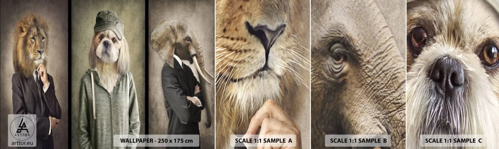 Fototapet Prøve Standard Eco - Jeg foretrækker afslappethed - Abstraktion, Løve, Hund - 100x30 cm