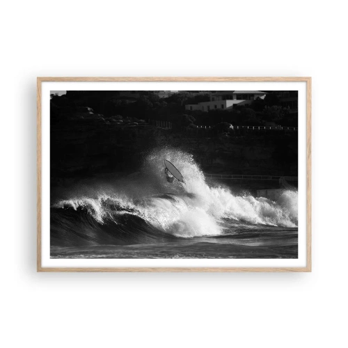 Plakat i ramme af lyst egetræ - Udfordring accepteret! - 100x70 cm