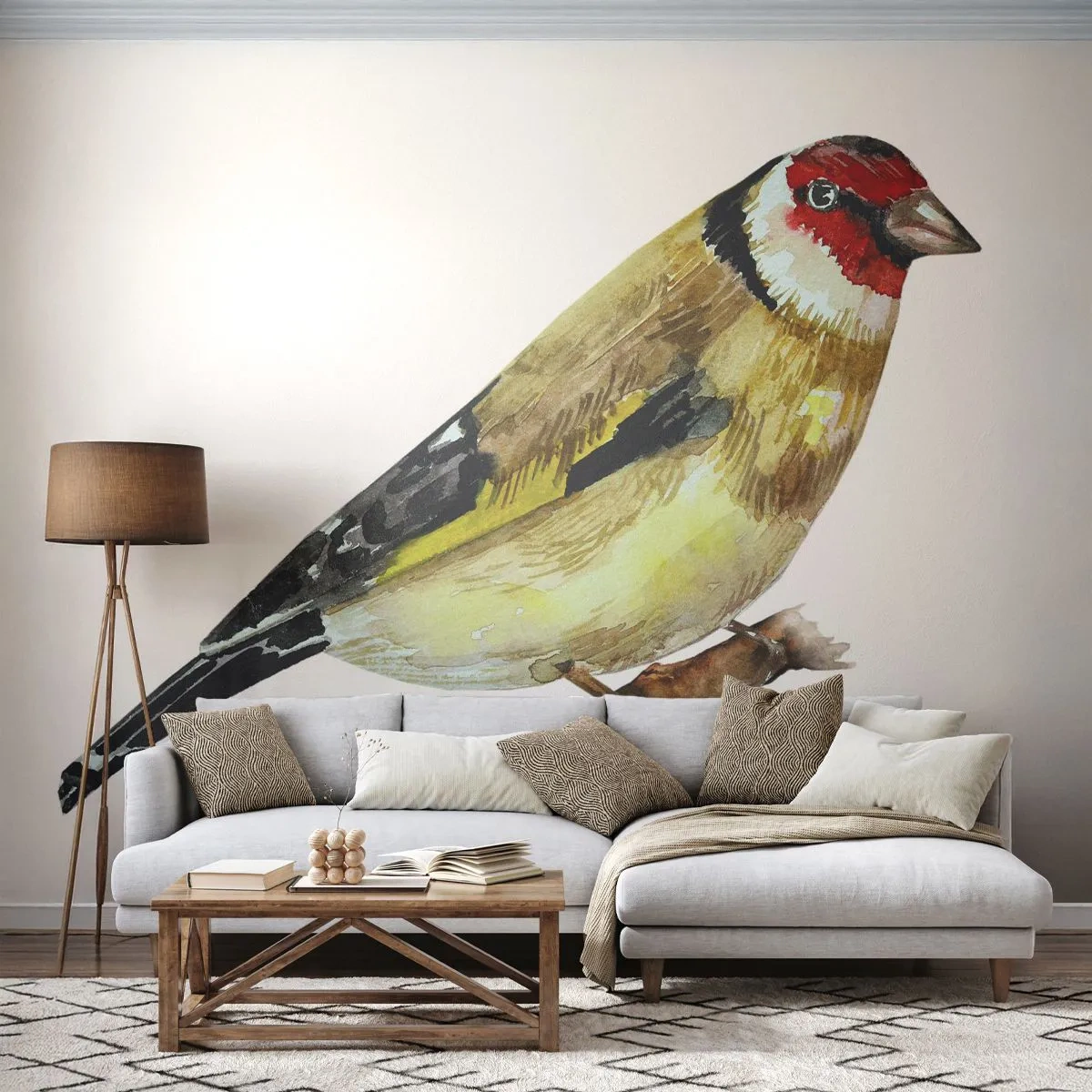 Fototapet Premium Canvas - Portræt af en fugl - Guldfink, Fugl, Stykke - 350x256 cm